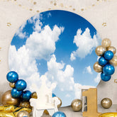 Aperturee - Blue Sky White Cloud Round Birthday Backdrop